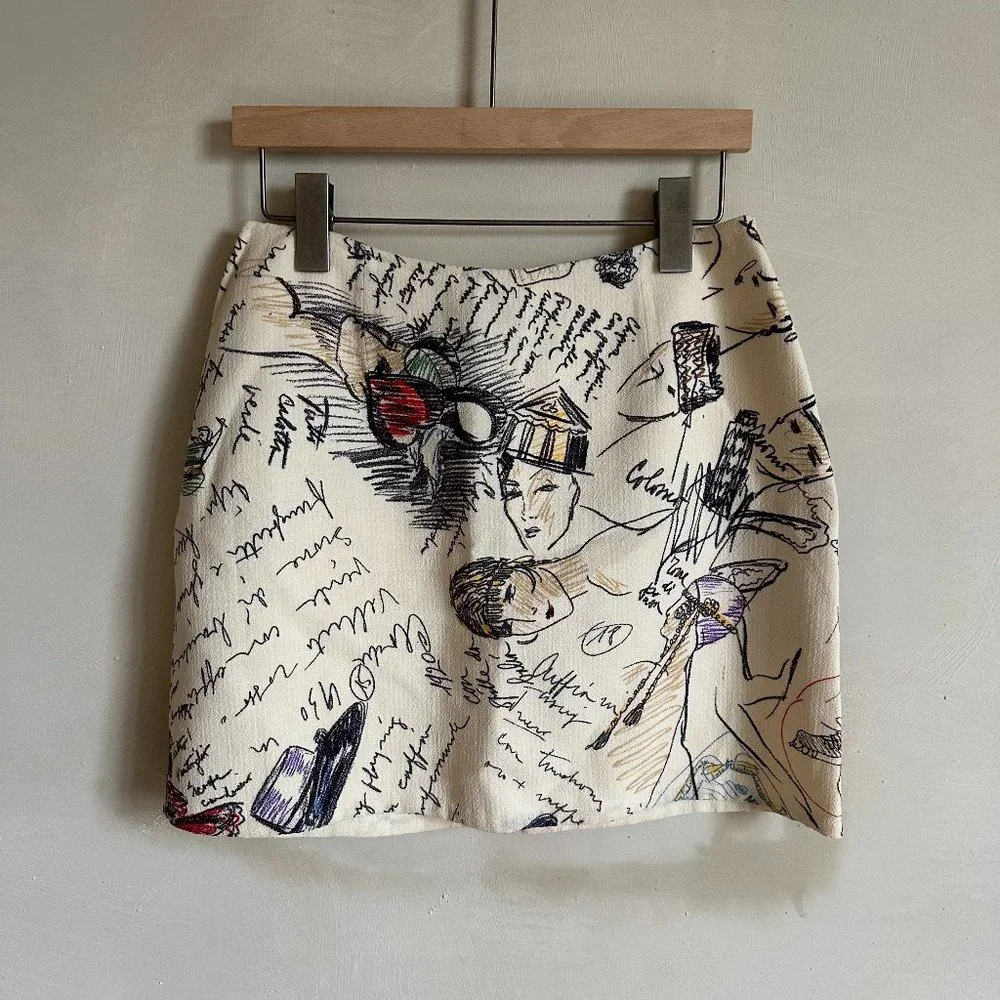 Moschino Vintage Couture Graphic Mini Skirt Sz 8 - Picture 1 of 5